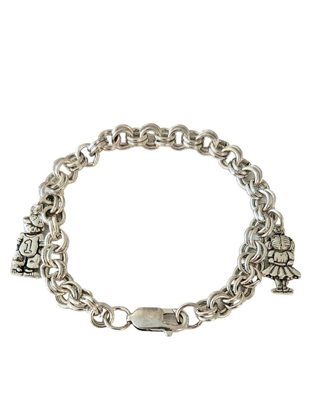 Sterling Silver 925 Double Round Ring Boy Girl Charm Chain Bracelet L48